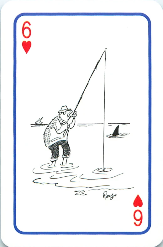 a card featuring a man fishing