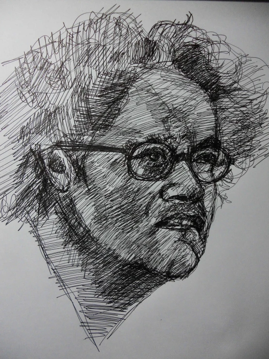 a line drawing of a man's face with glasses