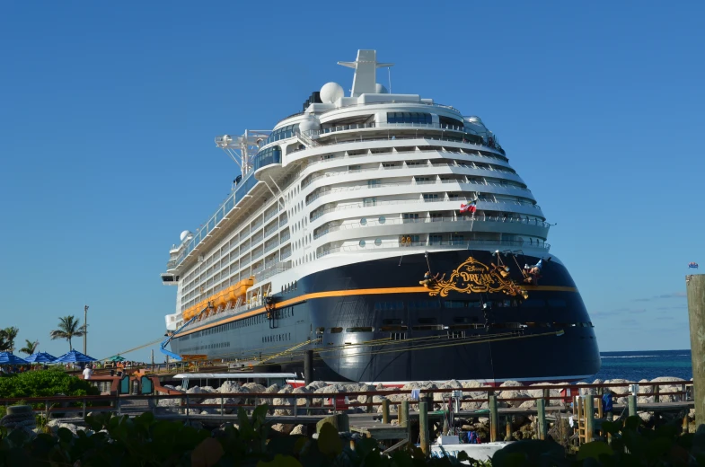 the cruise ship is docked at the pier