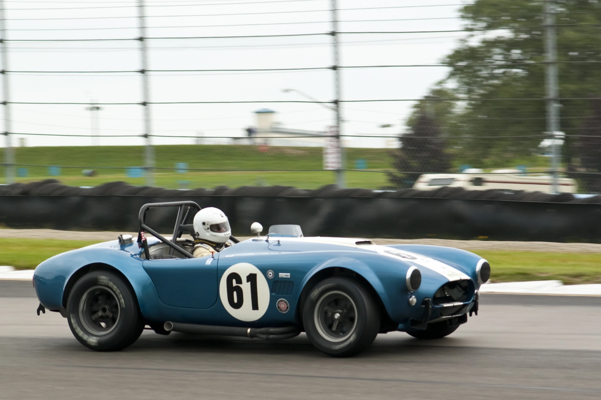 the old sports car has been racing on the track