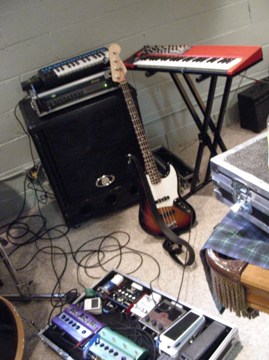 there are a group of musical instruments on display