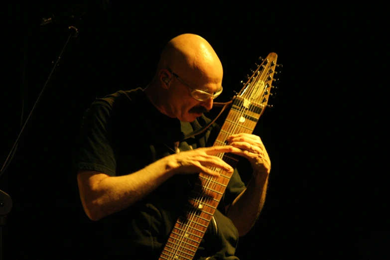 a man holding an electric guitar in his hands