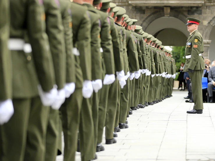 a military parade is taking place at the entrance