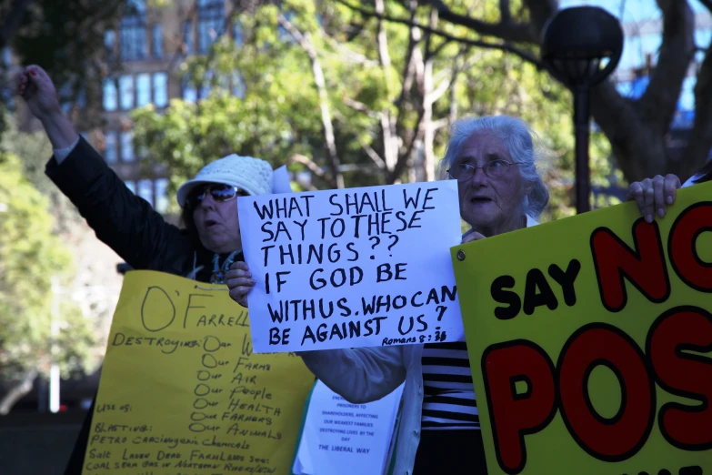 people holding up protest signs on street during daytime