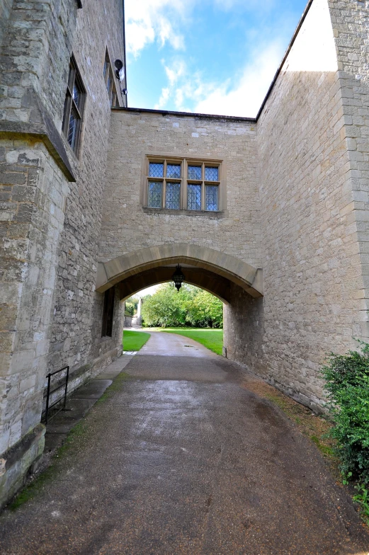 there is a doorway with windows to a castle