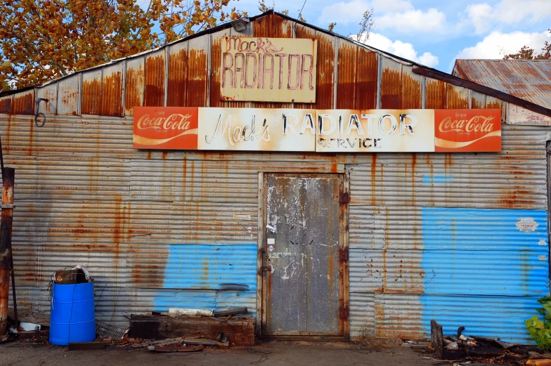 old building with signs on the front