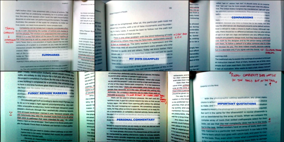 multiple pictures of a page with red writing and blue writing