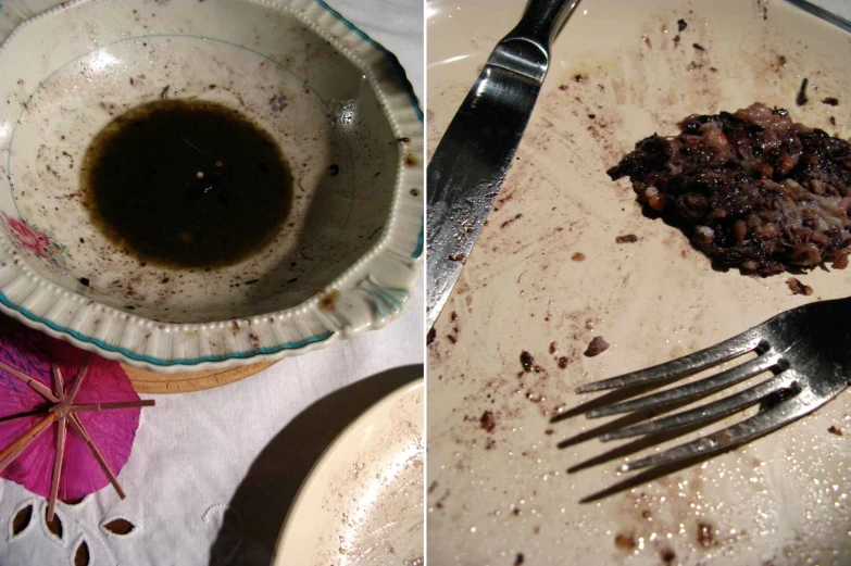 this image has left a smear of dirt on a plate and bottom of a dirty dish