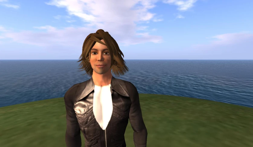 a very virtual woman stands in front of an ocean