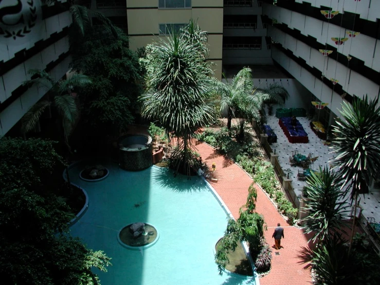 this is the inside view of an indoor swimming pool