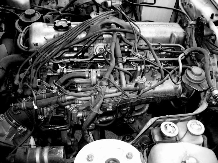 an engine of an automobile with multiple wires