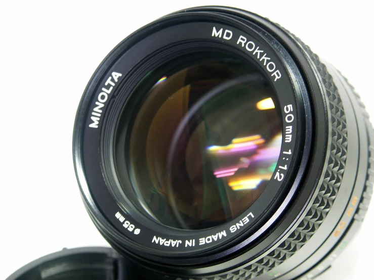 an old camera lens is shown on a white surface