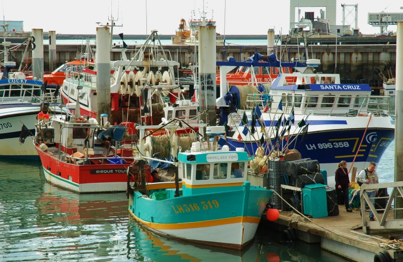 fishing boats tied up to the docks in the harbor