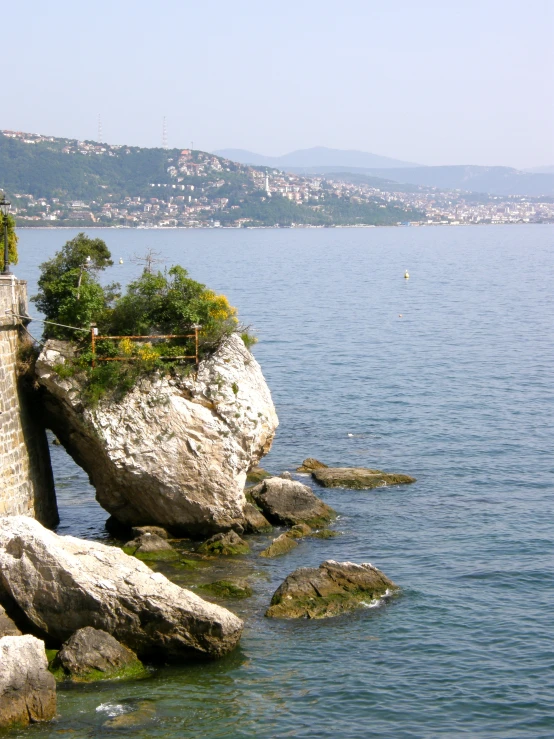 a big body of water with some rocks in the water