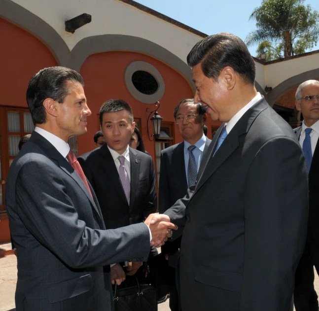 a group of men in suits and ties shake hands