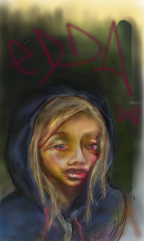a digital painting of a young person in blue and yellow