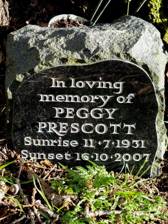 a memorial stone sitting in the grass