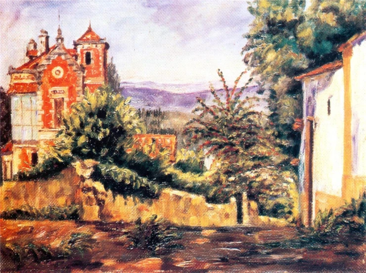 painting of an old city street with buildings