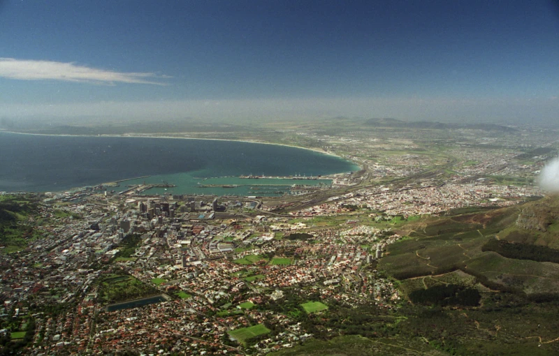 the aerial po shows the town and ocean