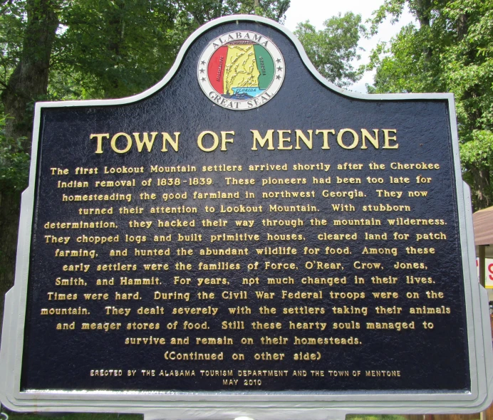 the town of mentone historical marker