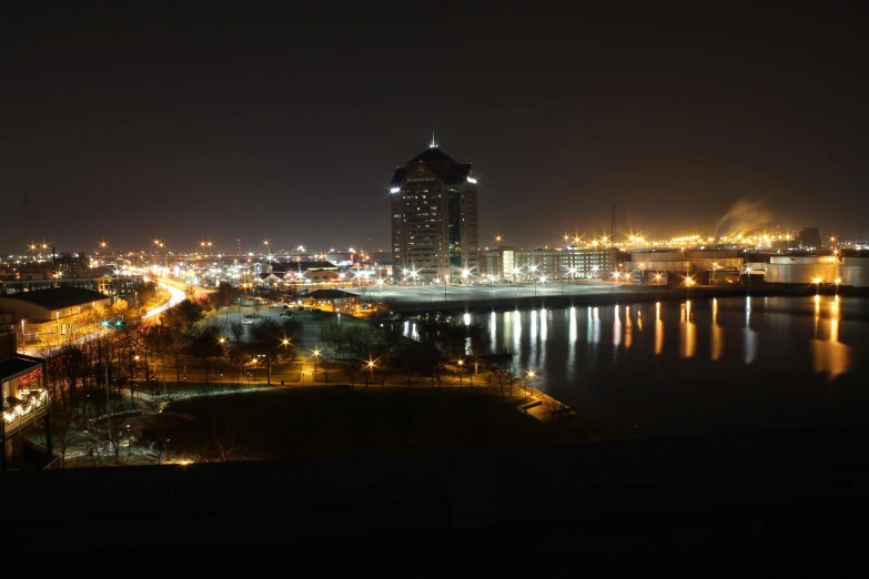 night time image showing city lights from across the water