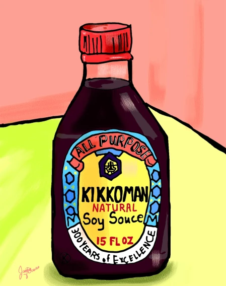 a bottle of kilkoman soy is shown