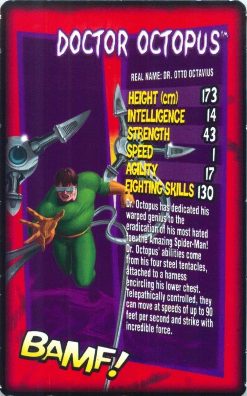 a card with an advertit of a superhero character