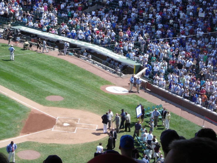 the view from the stands of a professional baseball game in progress