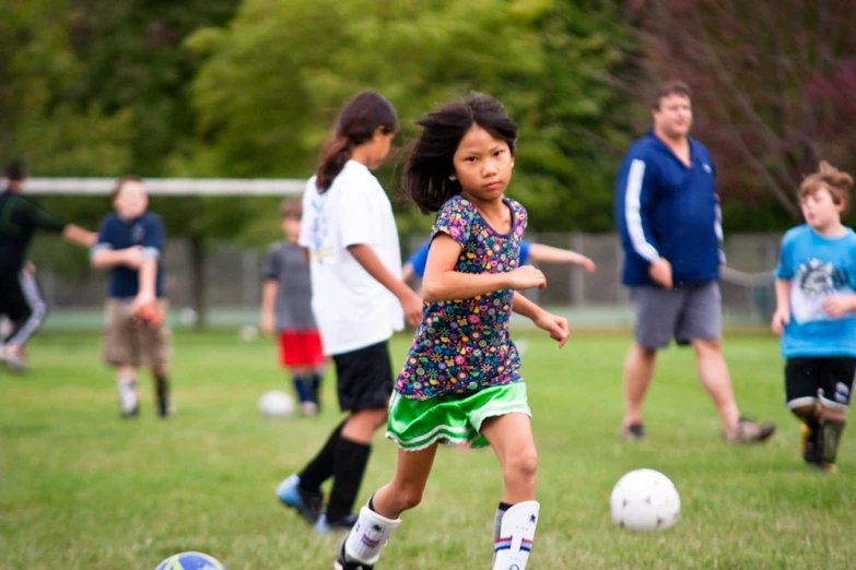 a group of people playing soccer on a field