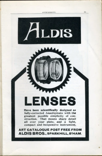 ad for aldis lenses with an image of the same wheel
