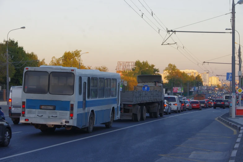 a group of traffic going down the road