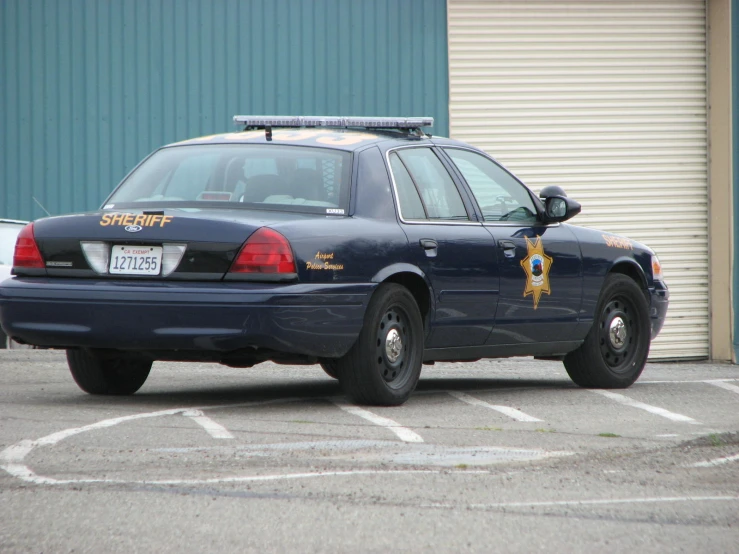 a police car with a gold dog charm on its badge