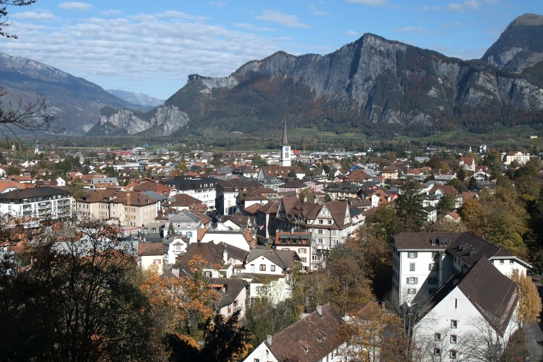 view of a small village from the mountains