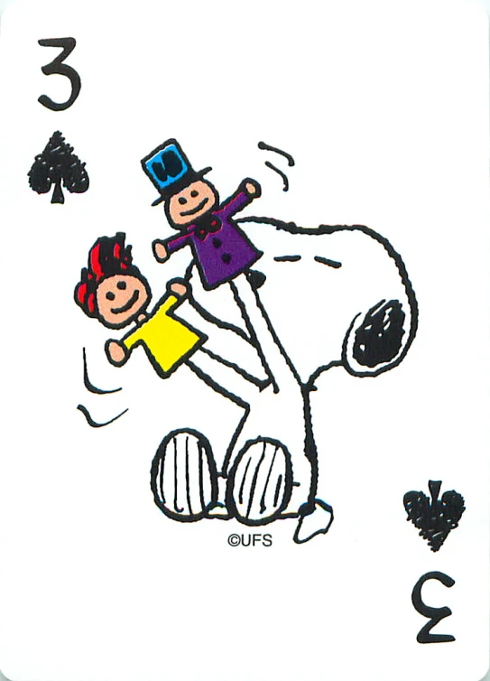 a drawing of a playing card with a child holding a dog