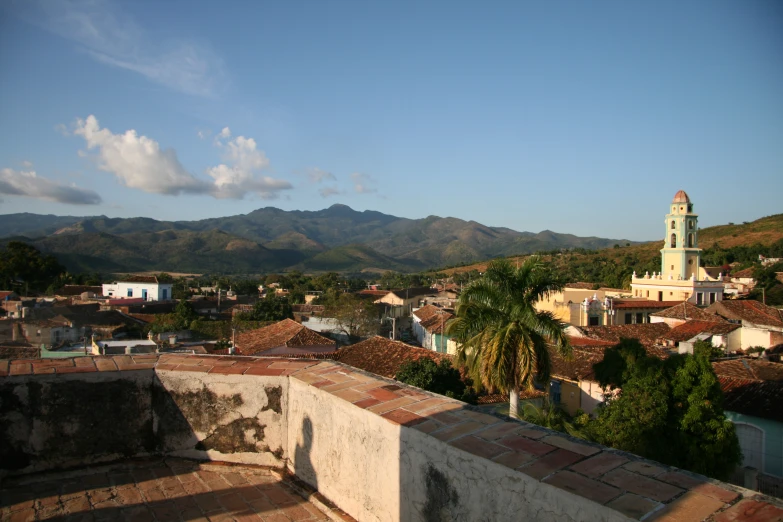 an elevated view of a small town in the mountains