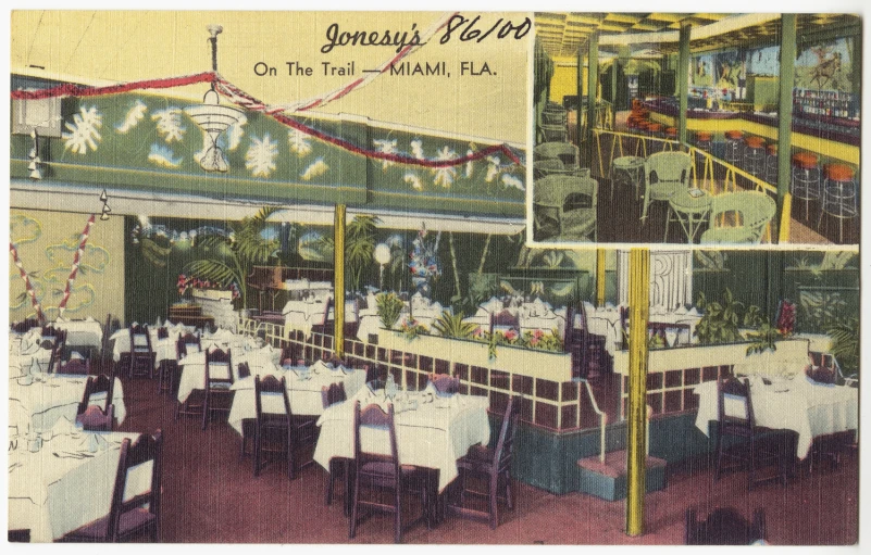 an old postcard with a restaurant in it