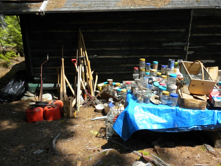 the table is covered with various items