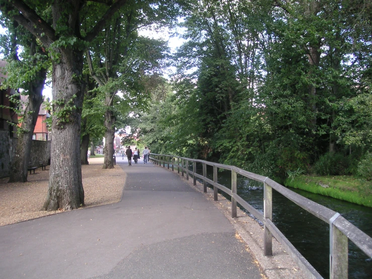 a boardwalk at the park with several people