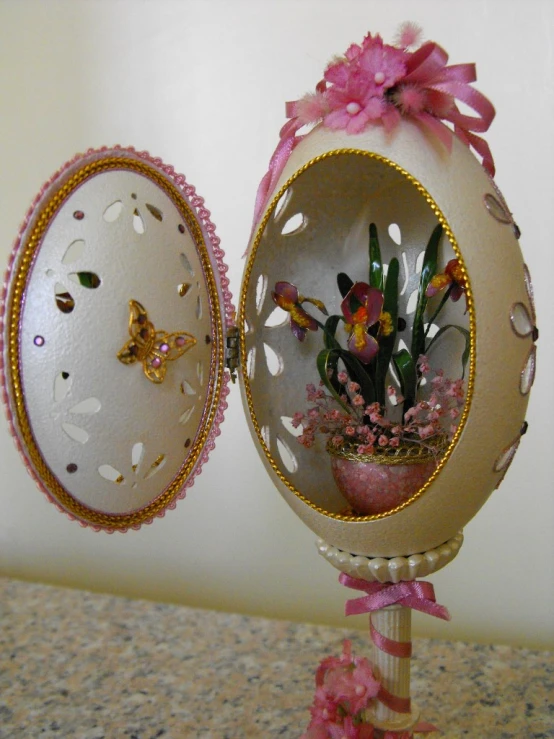 a close up of a small decoration on top of a table