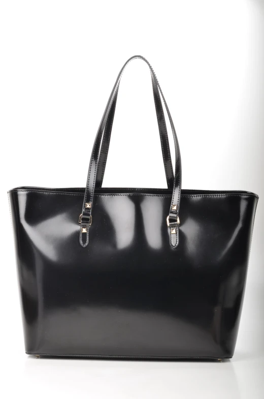 black leather shopping bag on a white background