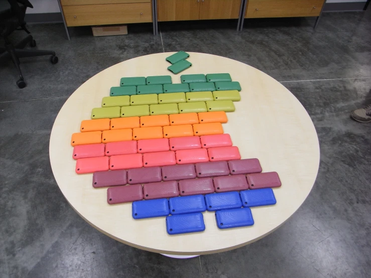 the table is decorated with plastic blocks of different colors