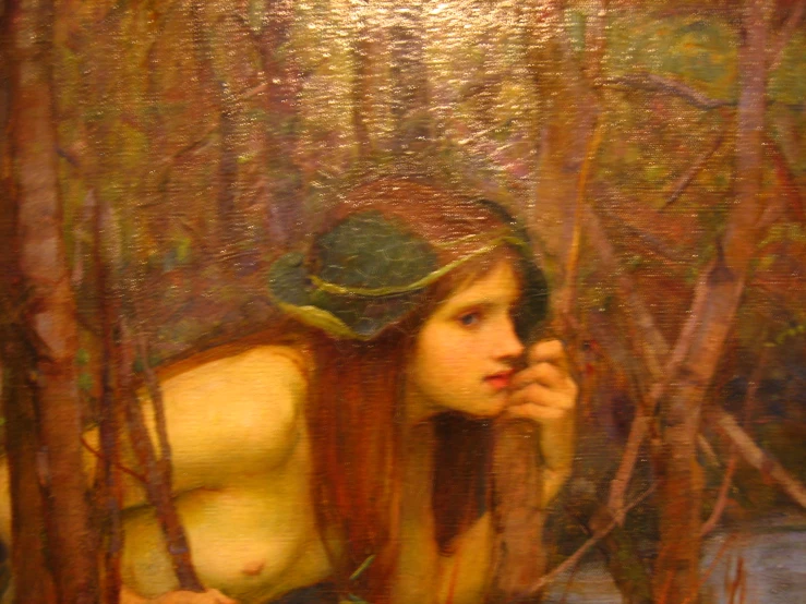 a painting of a woman in the woods