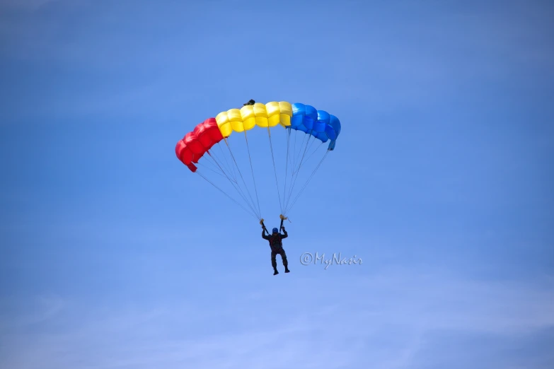 a man is holding the strings of a parachute