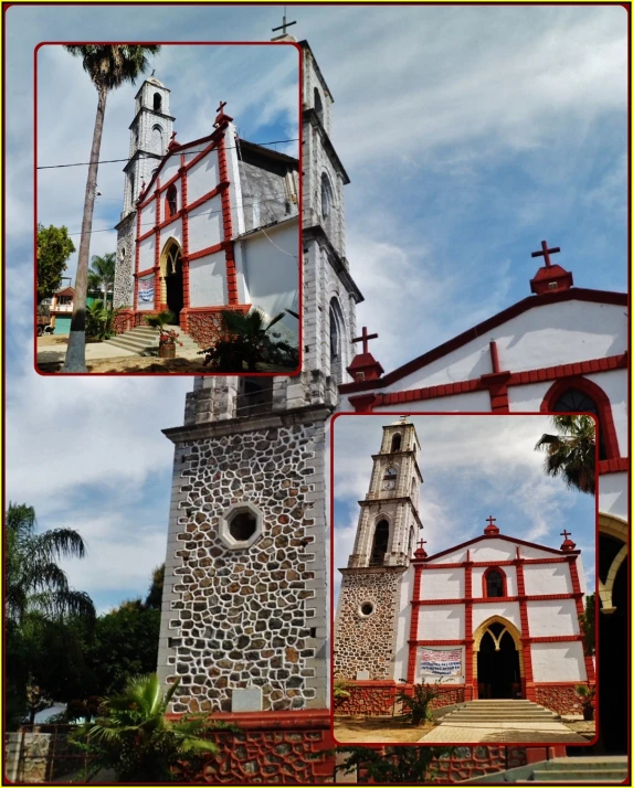 a collage of pos showing an old church