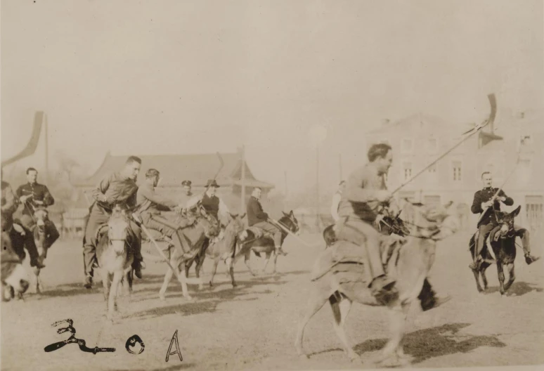 vintage black and white po of men on horses