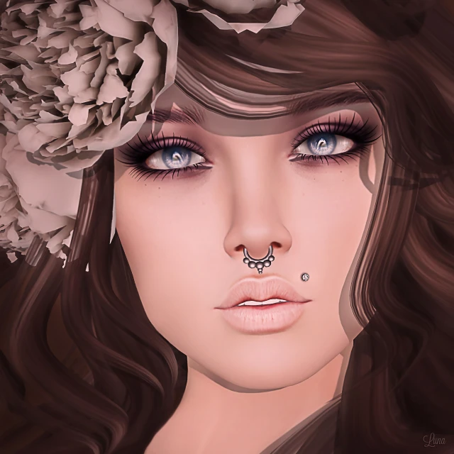 digital painting of a woman with flowers on her forehead