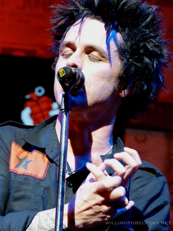 a person with hair on one side and a microphone in the other