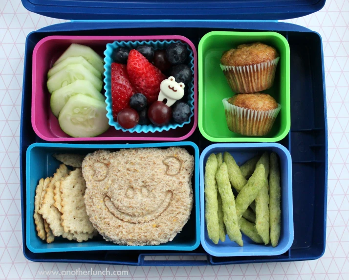 a lunchbox has compartments with different foods in it
