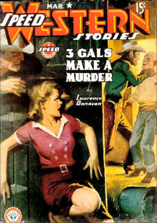 the cover to a western magazine with the woman in the red dress