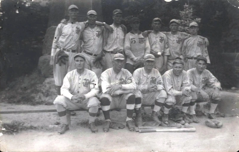 a baseball team posing for a group picture with bats